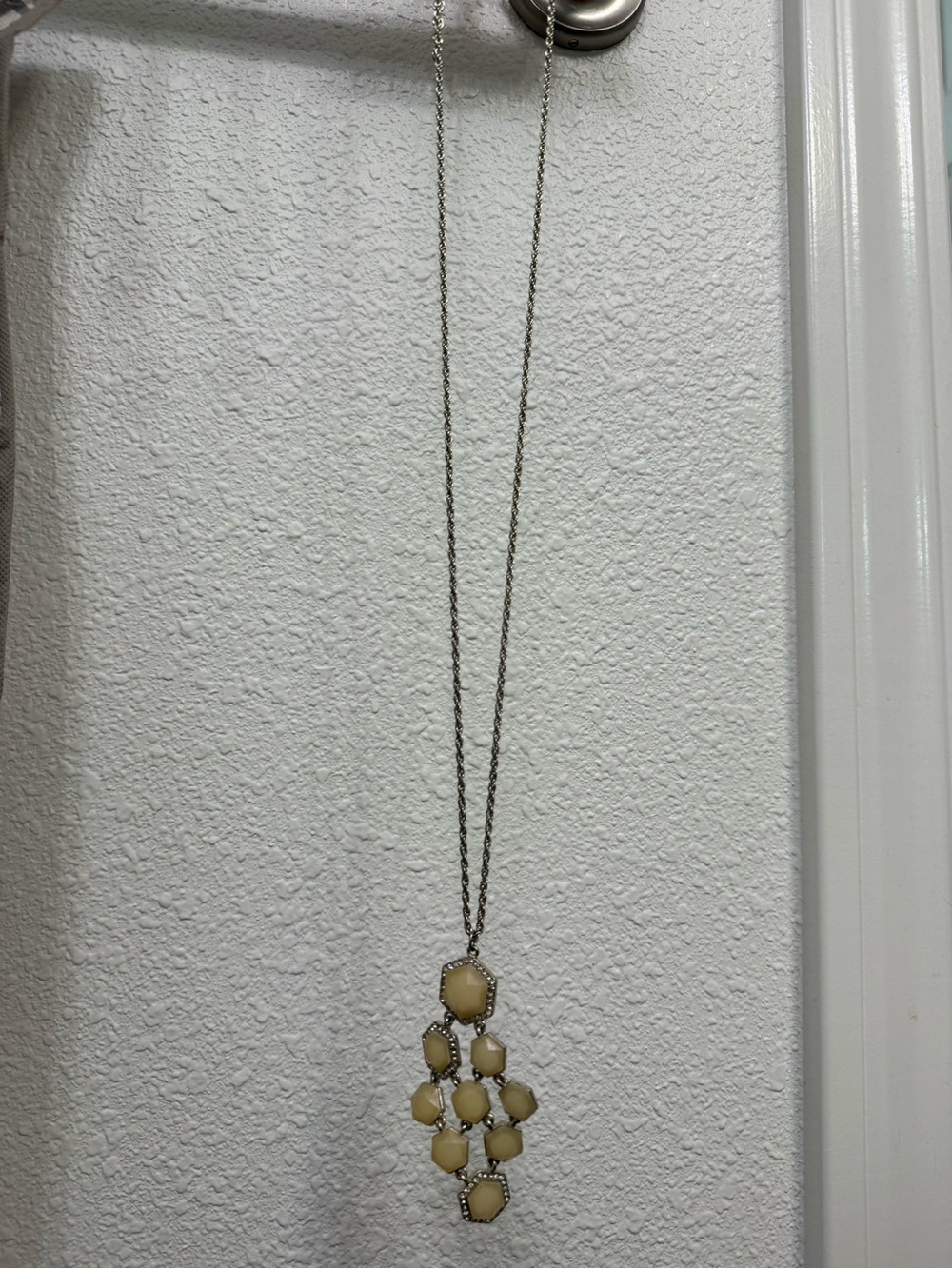 Women’s Long Pendant Necklace with Cream Gemstone Cluster